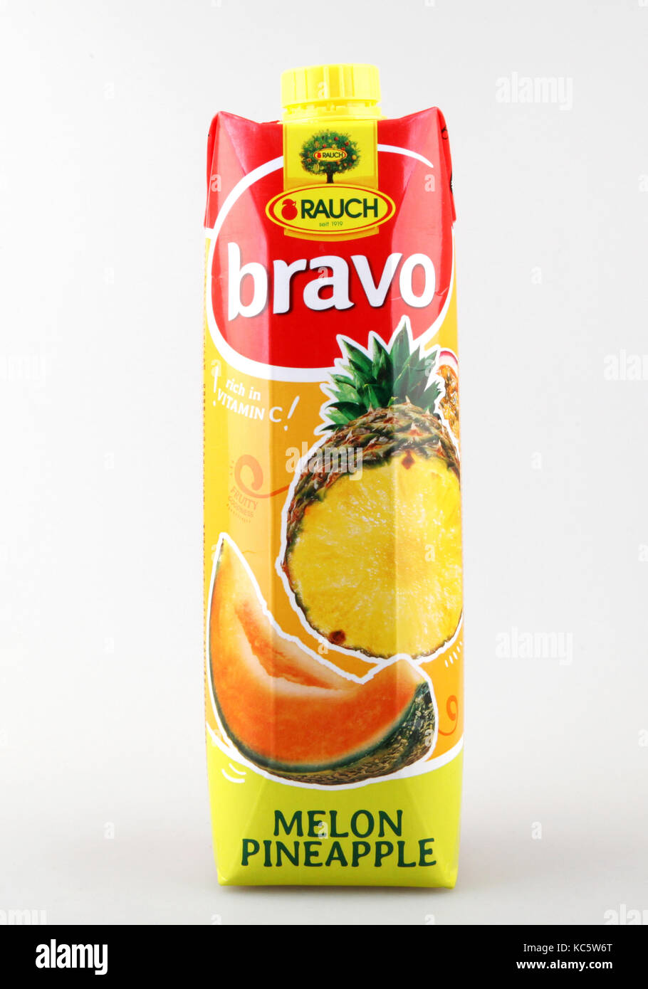 Pomorie, Bulgaria - October 03, 2017: Natural Fruit Juice Rauch. Rauch is an Austrian beverage company based in Rankweil. It was founded in 1919. Stock Photo