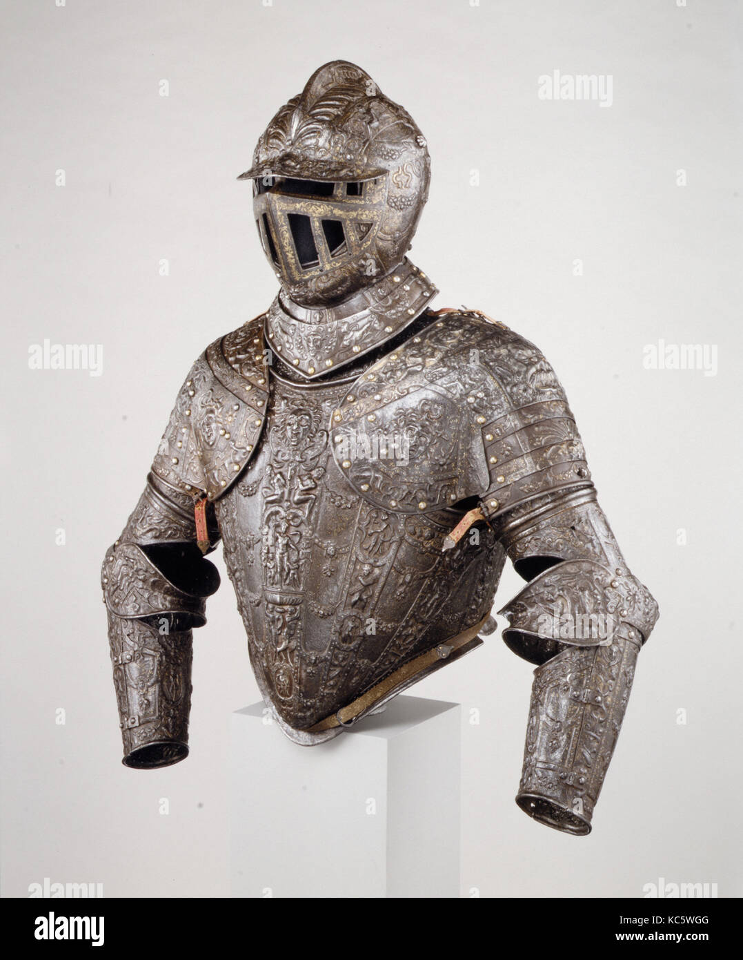 Armor of the Dukes of Alba, ca. 1575–85, Milan, Italian, Milan, Steel, gold, silver, Wt. 25 lbs. 12 oz. (11.68 kg); Helmet (a Stock Photo