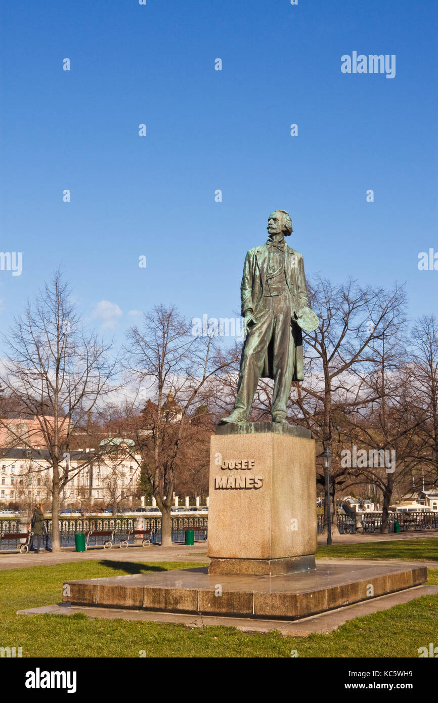 Prague, Czech Republic - February 22, 2016: Monument for famous czech painter Josef Manes. He made paintings of the twelve months in face of the Pragu Stock Photo
