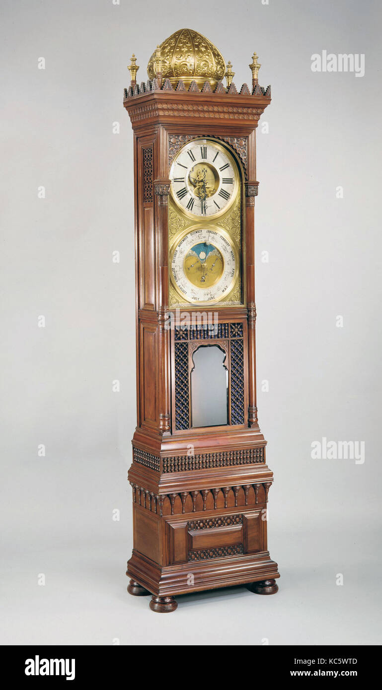 Tall Clock, ca. 1882–85, Made in New York, New York, United States, American, Mahogany, brass, metal, 105 x 23 1/2 x 13 in. (266 Stock Photo