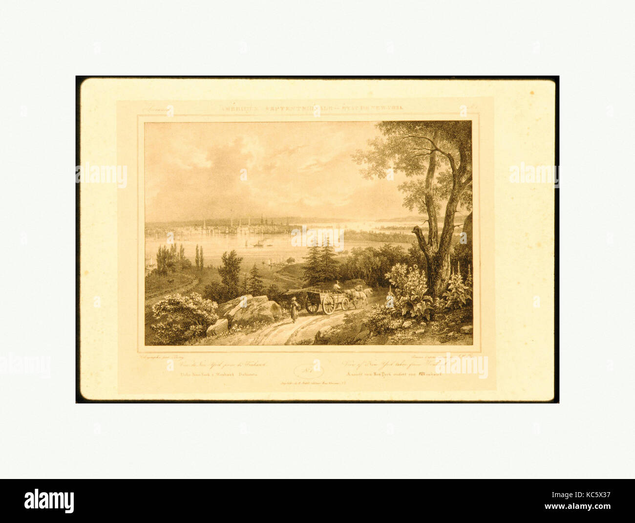 View of New York taken from Weehawken (Amérique Septentionale - État de New-York, plate 1), Isidore-Laurent Deroy, 1826 Stock Photo