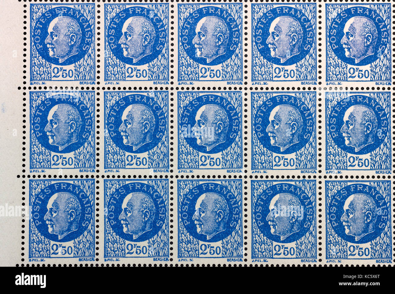 Unused block of Maréchal Pétain stamps from 1941 - France. Stock Photo