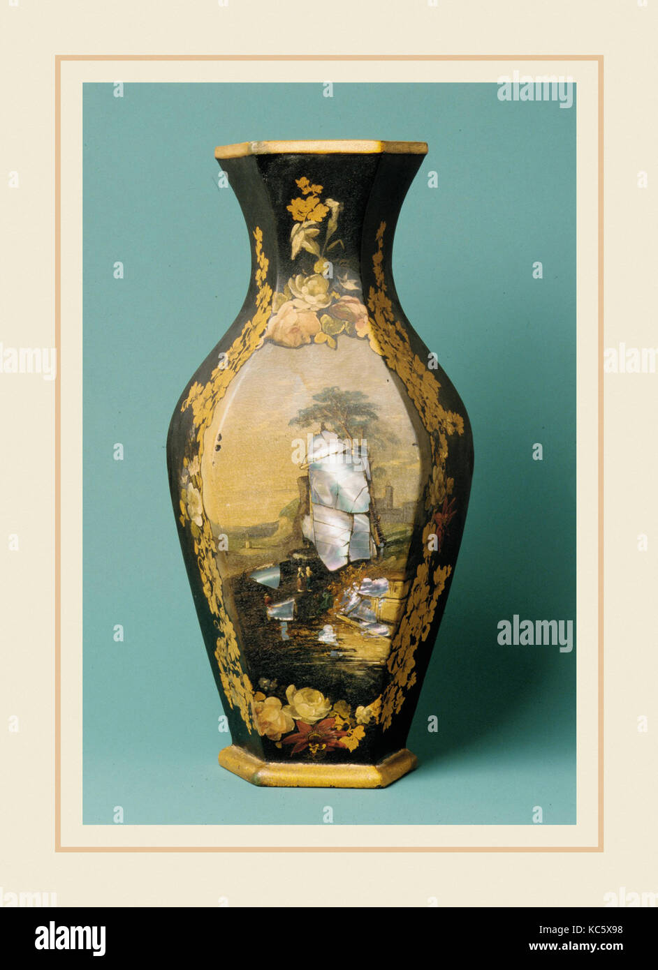 Vase, 1851, Made in Kensington, Pennsylvania, United States, American, Earthenware, mother-of-pearl, H. 40 3/4 in. (103.5 cm Stock Photo