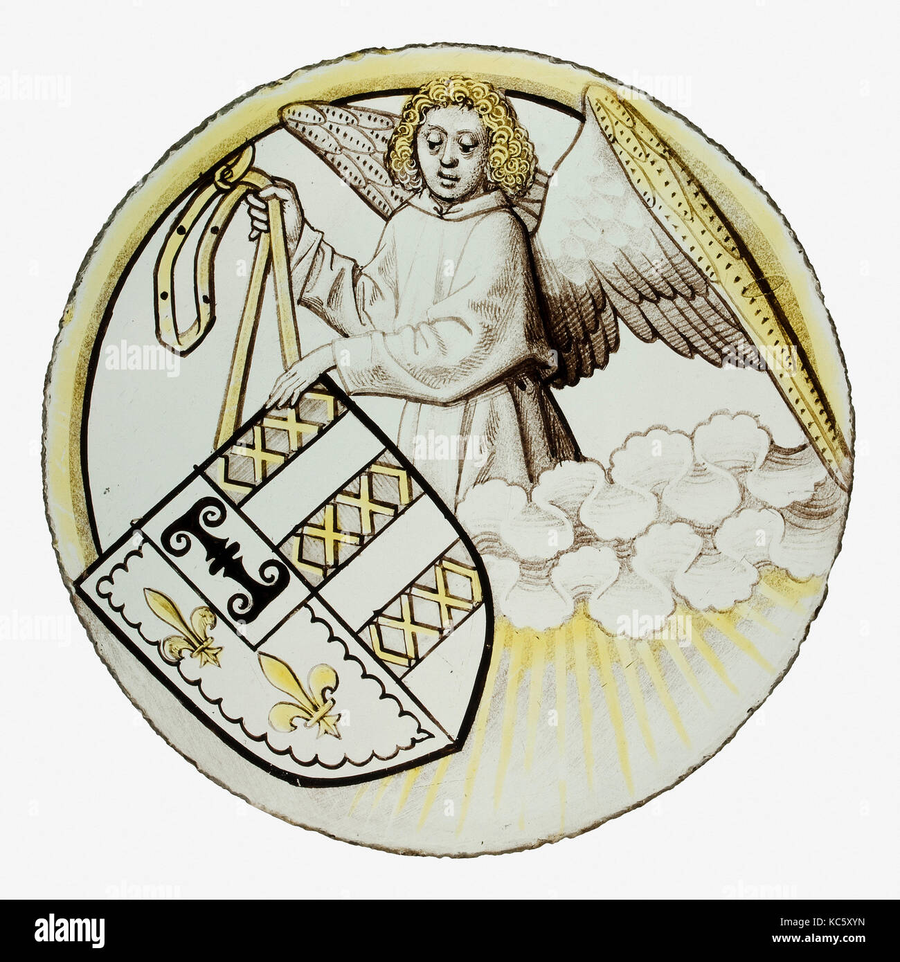 Roundel with Angel Supporting a Heraldic Shield, 1490–1500 Stock Photo