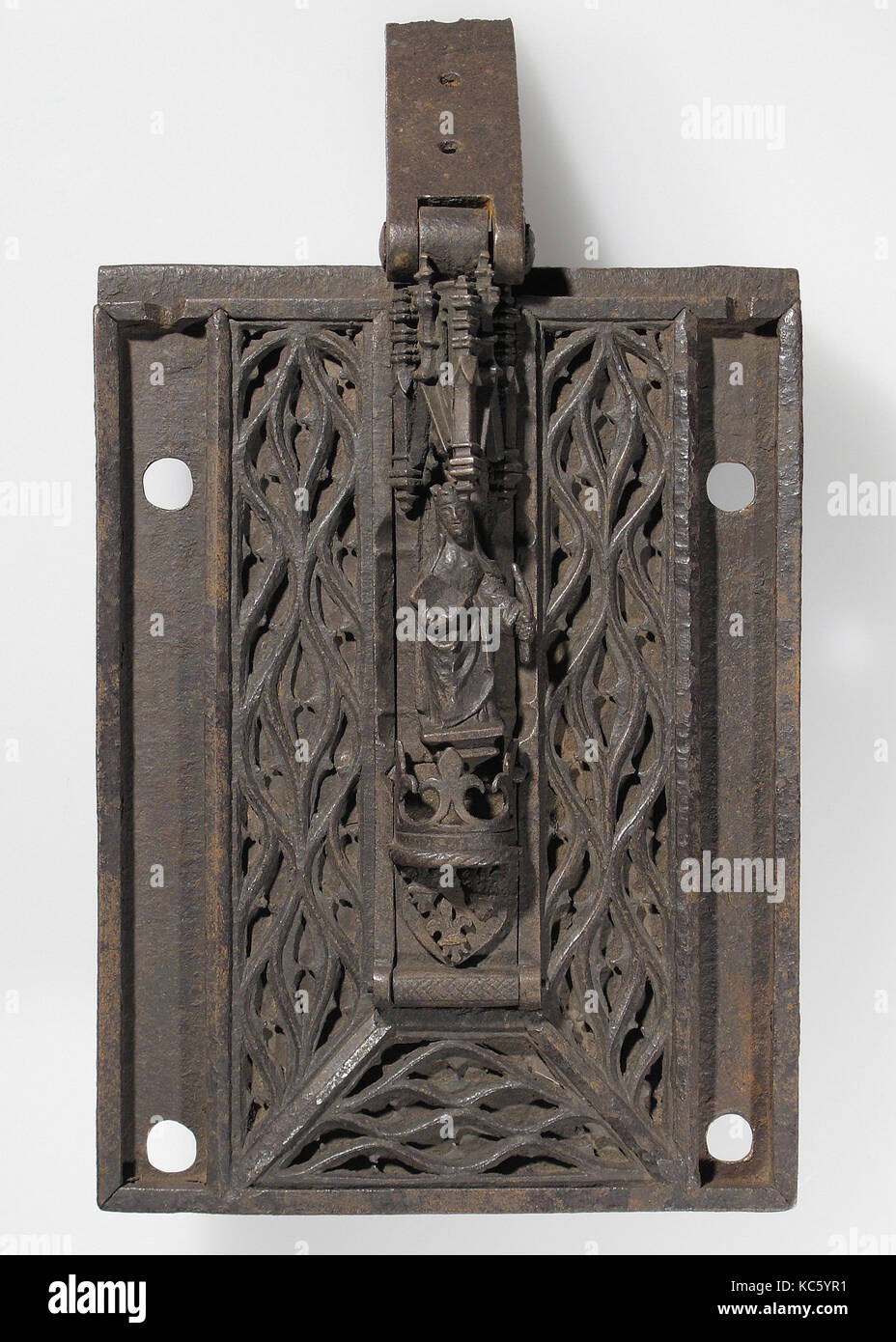 Lock, 15th–16th century, French, Iron, Overall (a.): 7 1/2 x 5 1/2 in. (19.1 x 14 cm), Metalwork-Iron, The decoration of Gothic Stock Photo