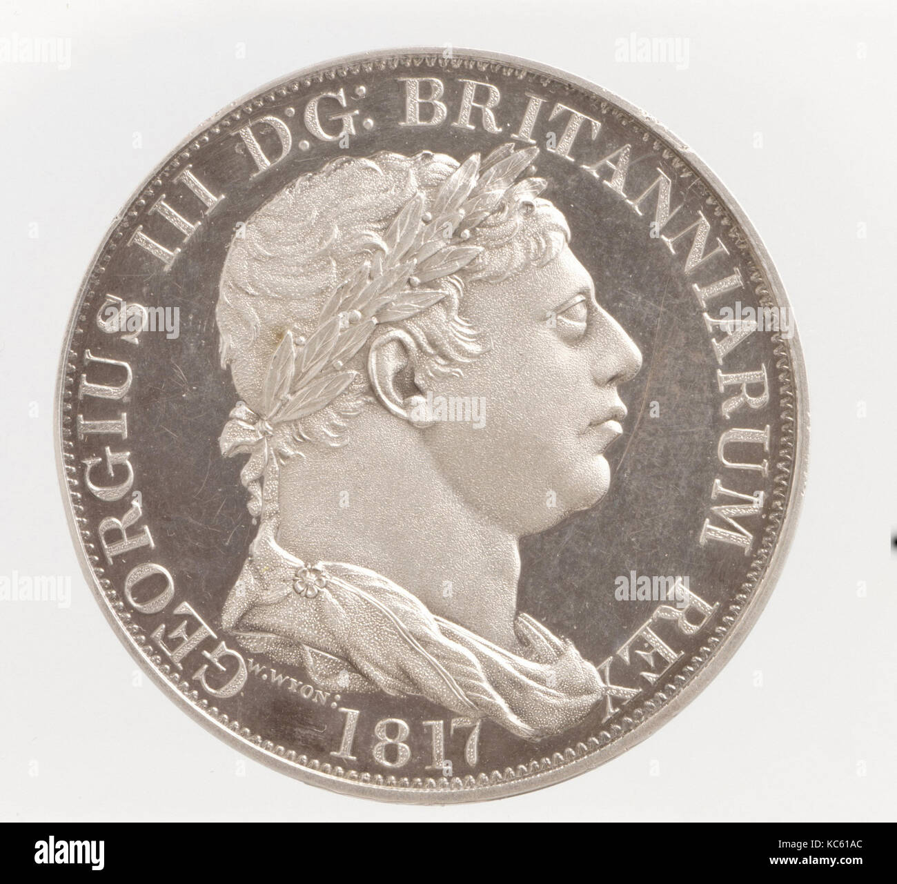 George III 'Incorrupta' crown, William Wyon (British, Birmingham 1795–1851 Brighton), 1817, British, Silver, Diam. 150 mm., Coin Stock Photo