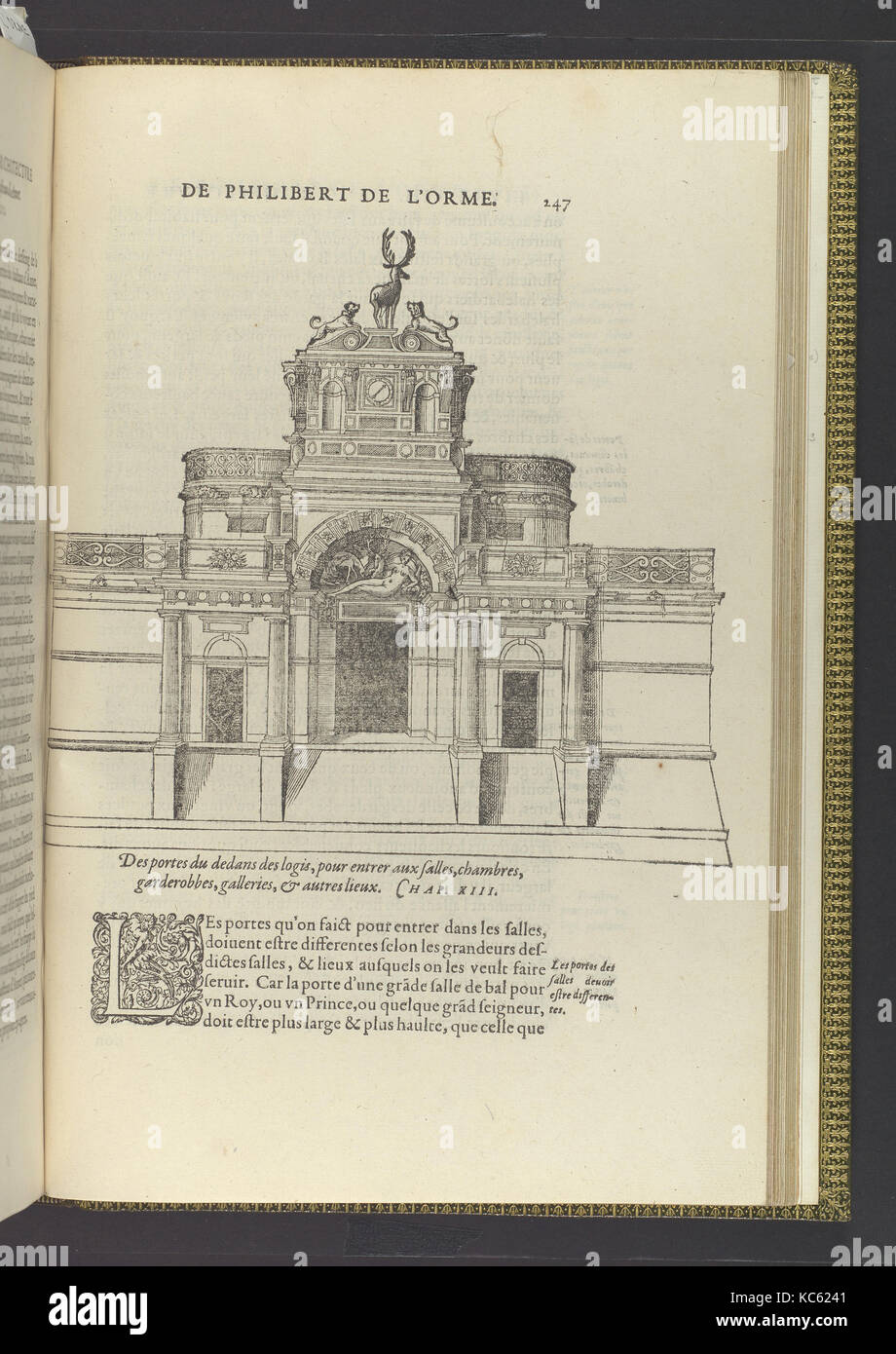 Le Premier Tome de l'Architecture, 1567, Printed book with woodcut illustrations, Overall: 14 7/8 x 10 3/8 x 1 5/8 in. (37.8 x 2 Stock Photo