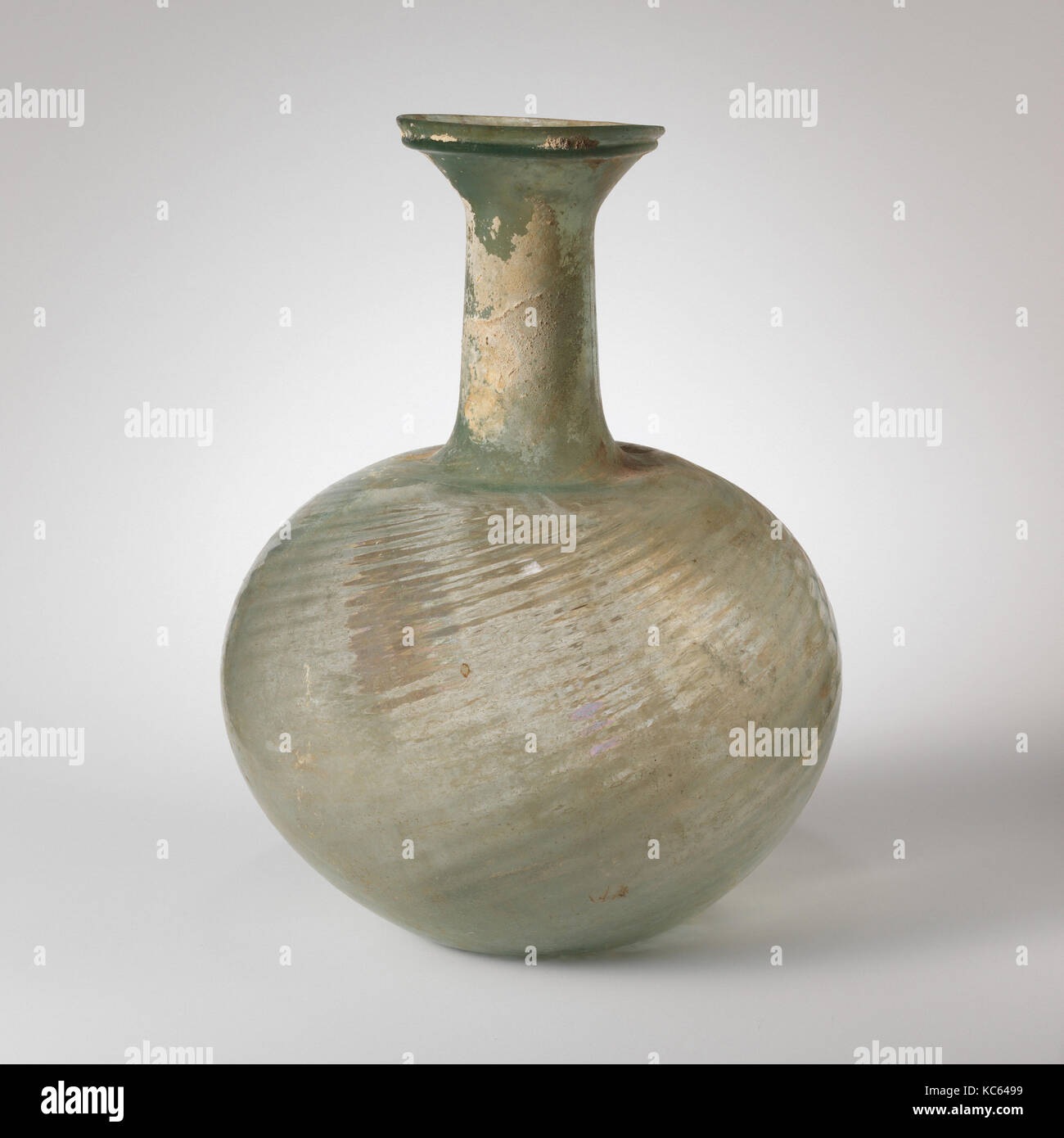 Glass flask, Late Imperial, 4th century A.D., Roman, Glass; blown using