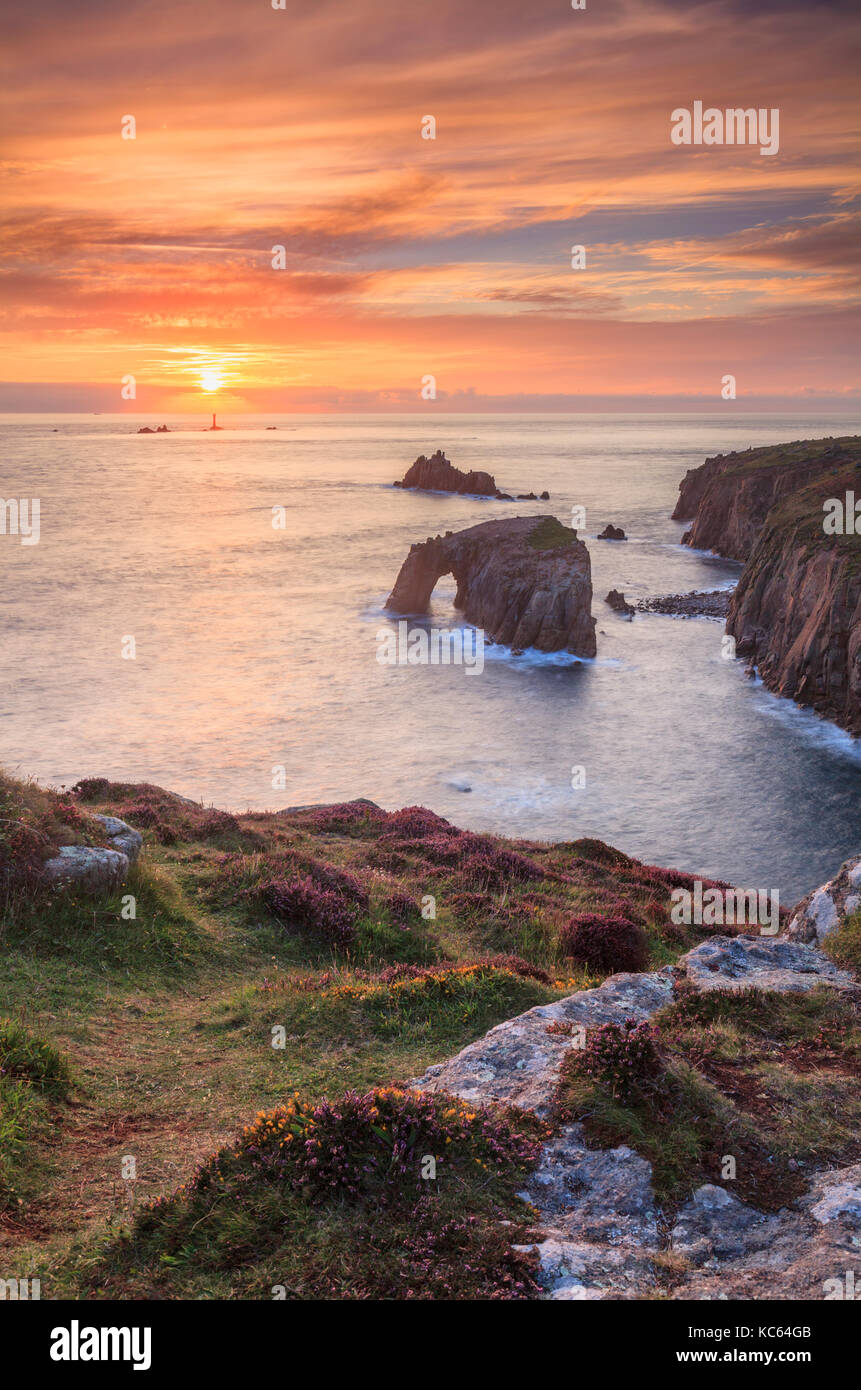 Sunset at Land's End in Cornwall. Stock Photo