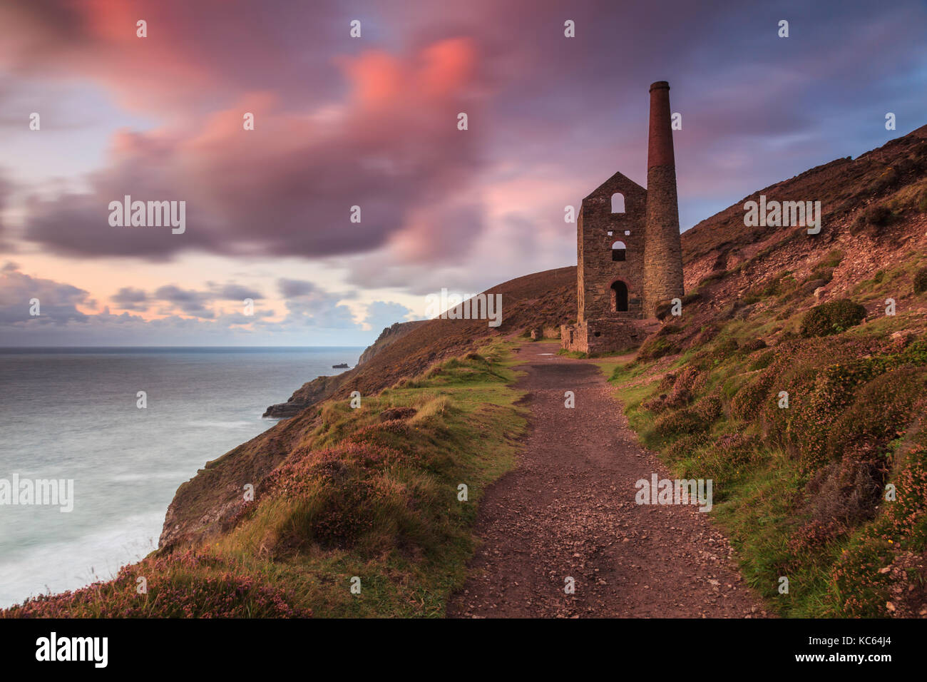Sunset at Wheal Coates near St Agnes in Cornwall. Stock Photo