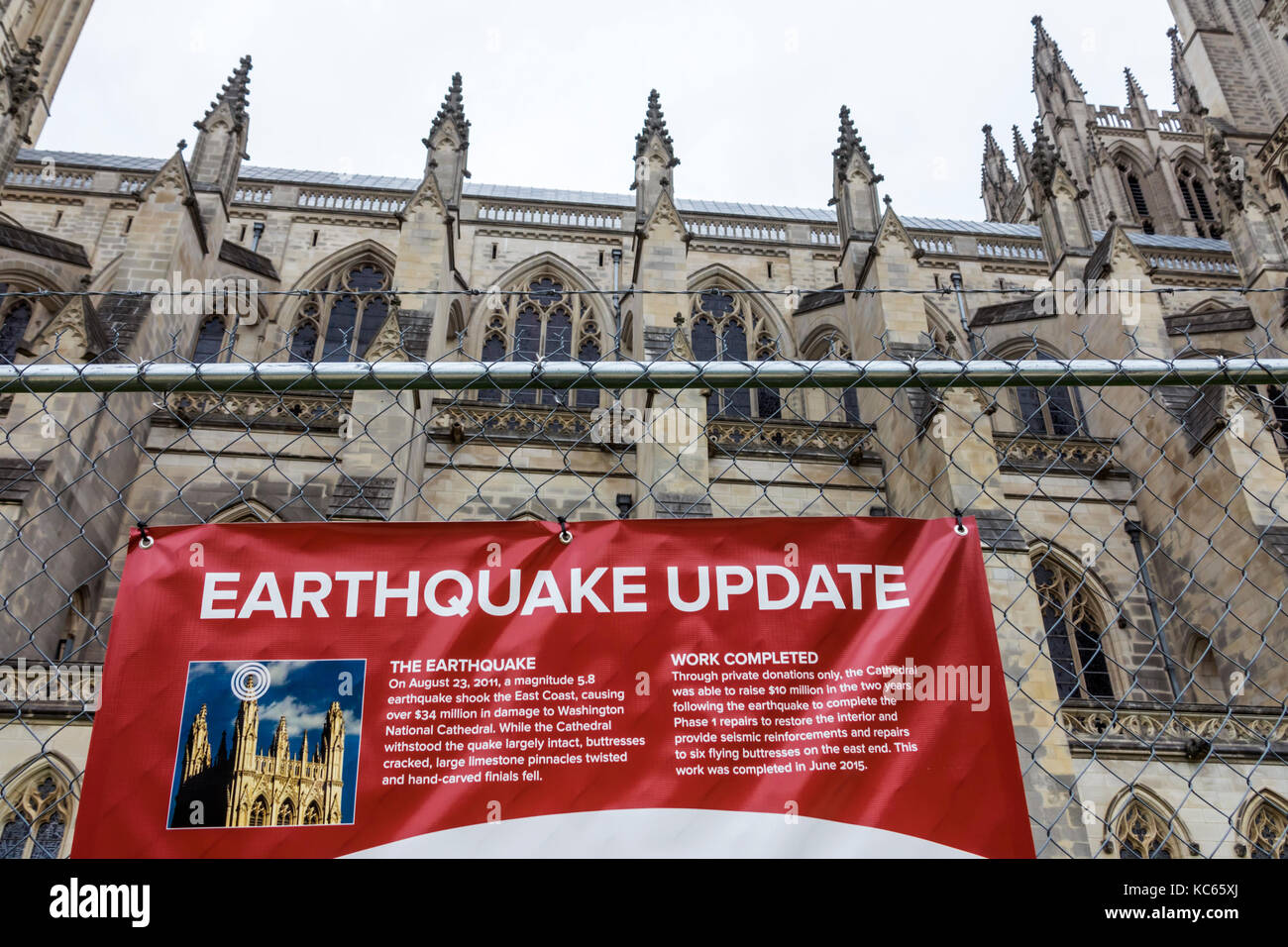 Washington DC,Washington National Cathedral,Cathedral Church of Saint Peter & Saint Paul,Episcopal Church religion,Gothic,2011 earthquake,damage repai Stock Photo