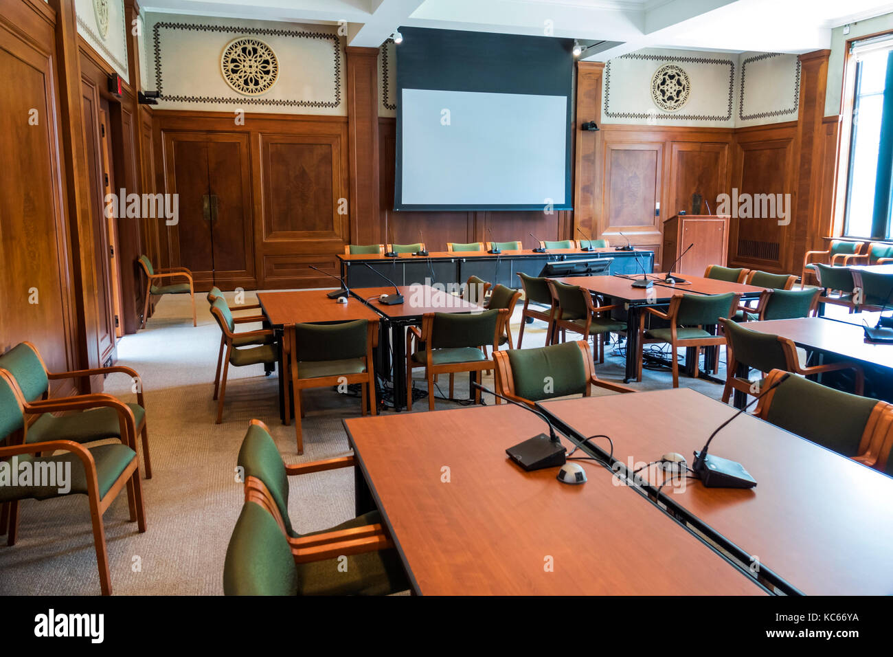 Washington DC,National Mall,National Academy of Science,NAS,Lecture Room,desks,interior inside,DC170527046 Stock Photo