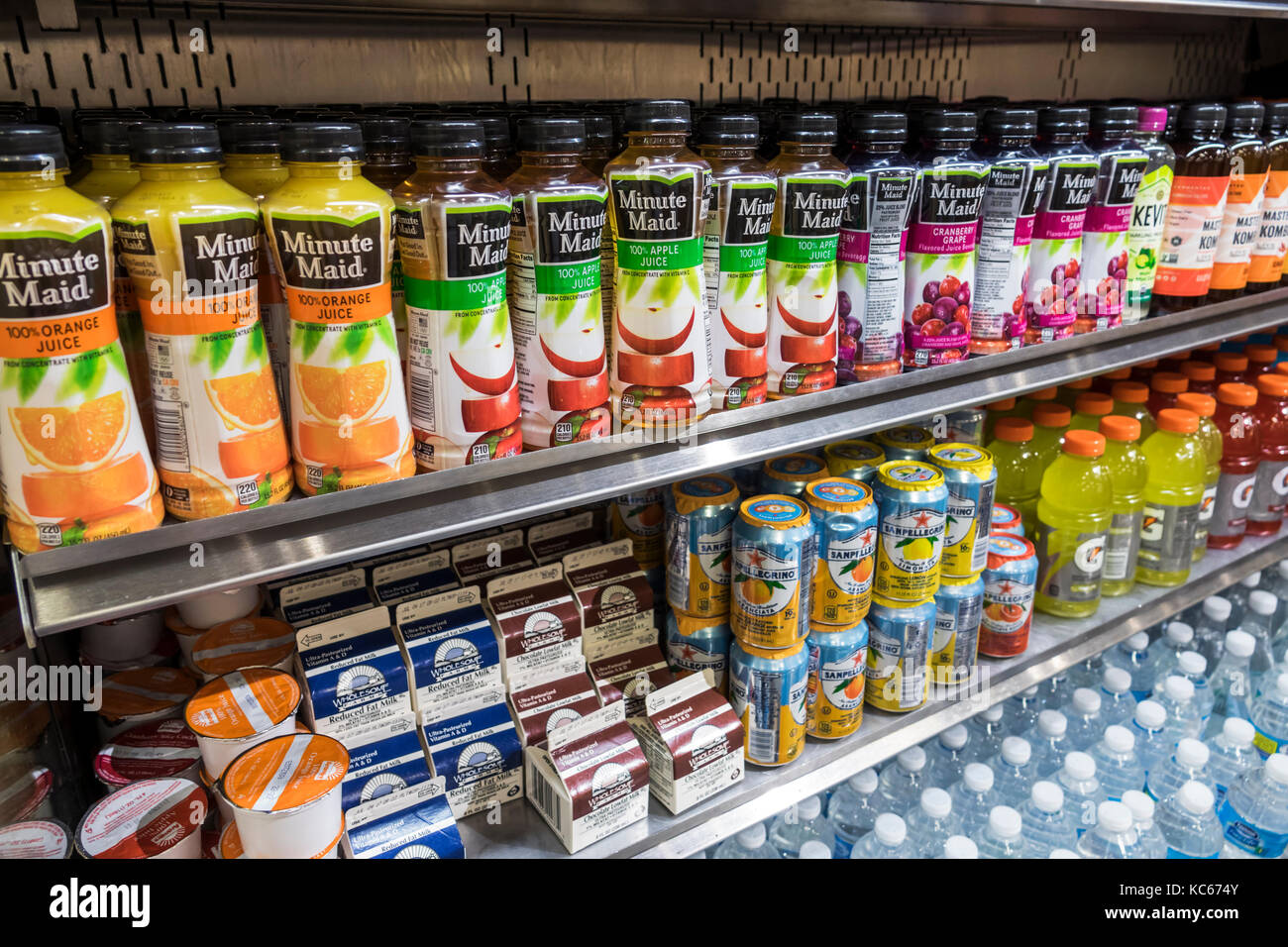 Washington DC,National Gallery of Art,museum,Cascade Cafe,refrigerated shelves,cold drink drinks,fruit juice,soda,milk,Minute Maid,display sale DC1705 Stock Photo
