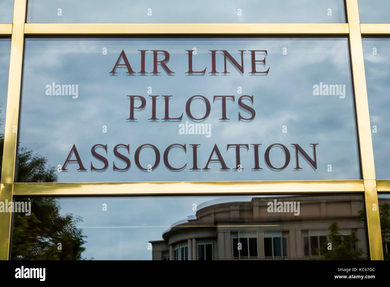 Washington DC,Massachusetts Avenue,Air Line Pilots Association,sign,glass,reflection,DC170527102 Stock Photo