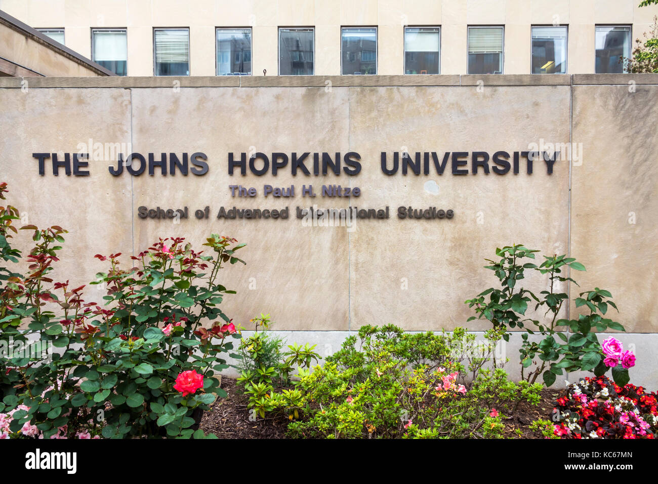 Washington DC,Massachusetts Avenue,Johns Hopkins University,School of Advanced International Studies,exterior,sign,DC170527122 Stock Photo