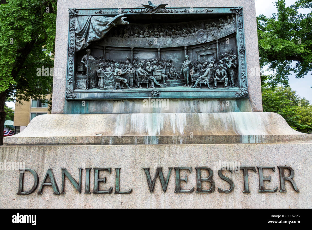 Washington DC,Massachusetts Avenue,Scott Circle,Daniel Webster Memorial,monument,pedestal,bas-relief,Webster-Hayne debate,DC170527131 Stock Photo
