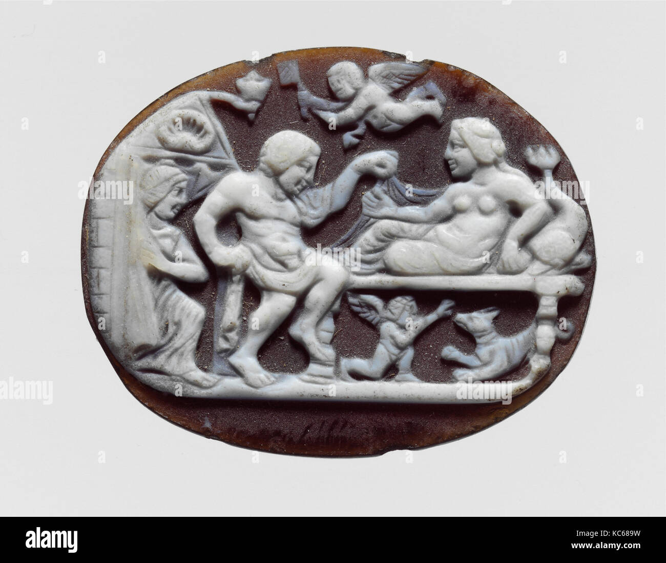 Sardonyx cameo with a man and woman on a couch, 1st century B.C.–1st century A.D Stock Photo