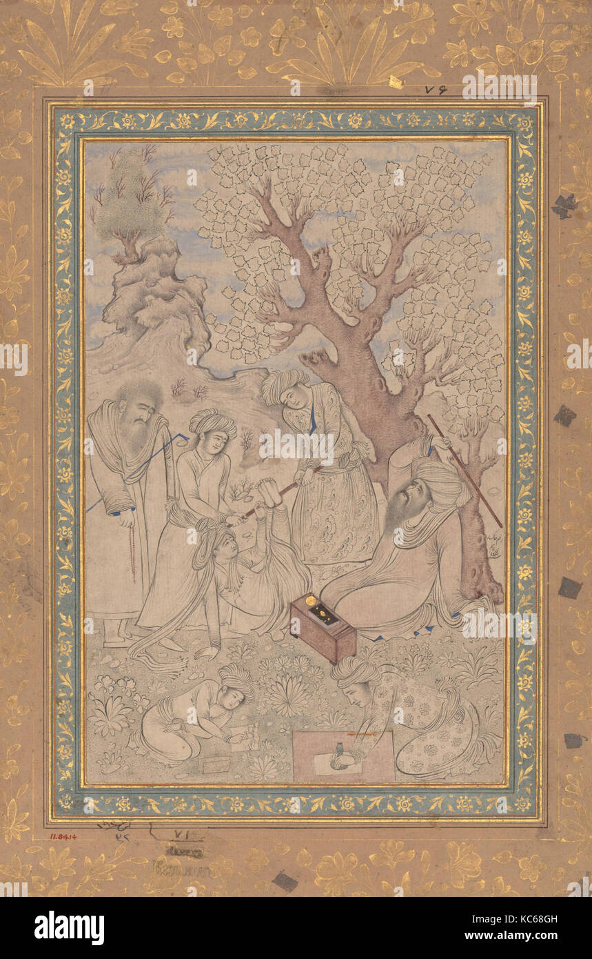 Chastisement of a Pupil, Painting by Muhammad Qasim, dated 114 (A.H. 1014/ A.D. 1605–6 Stock Photo