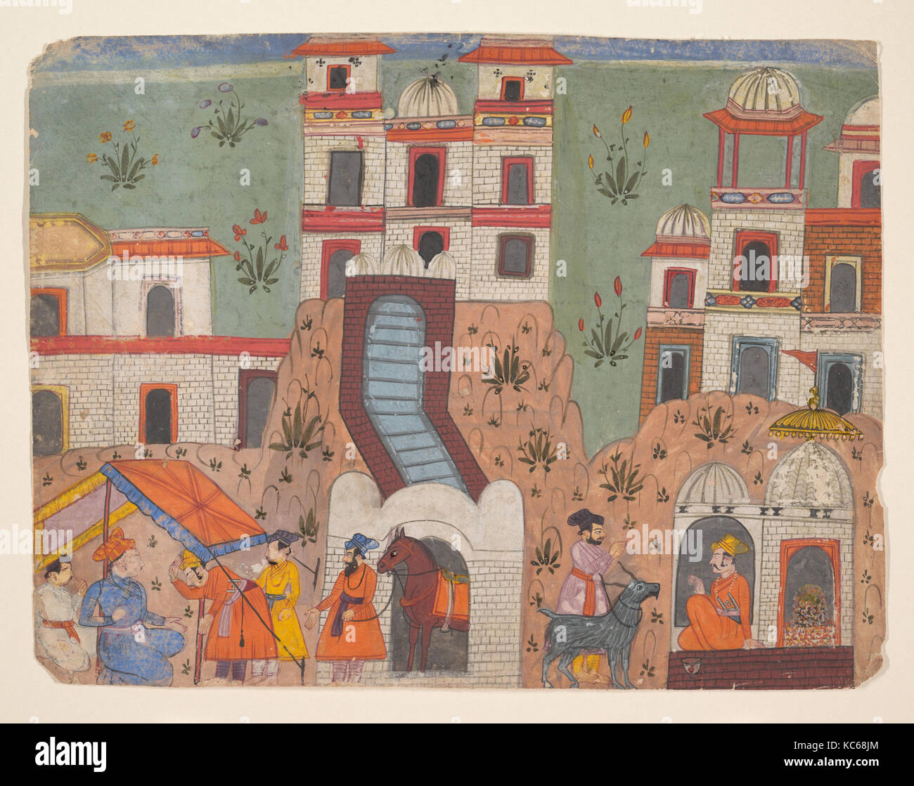 A Raja Receives Homage Outside the City:   Page from a Dispersed Manuscript, last quarter of the 17th century Stock Photo