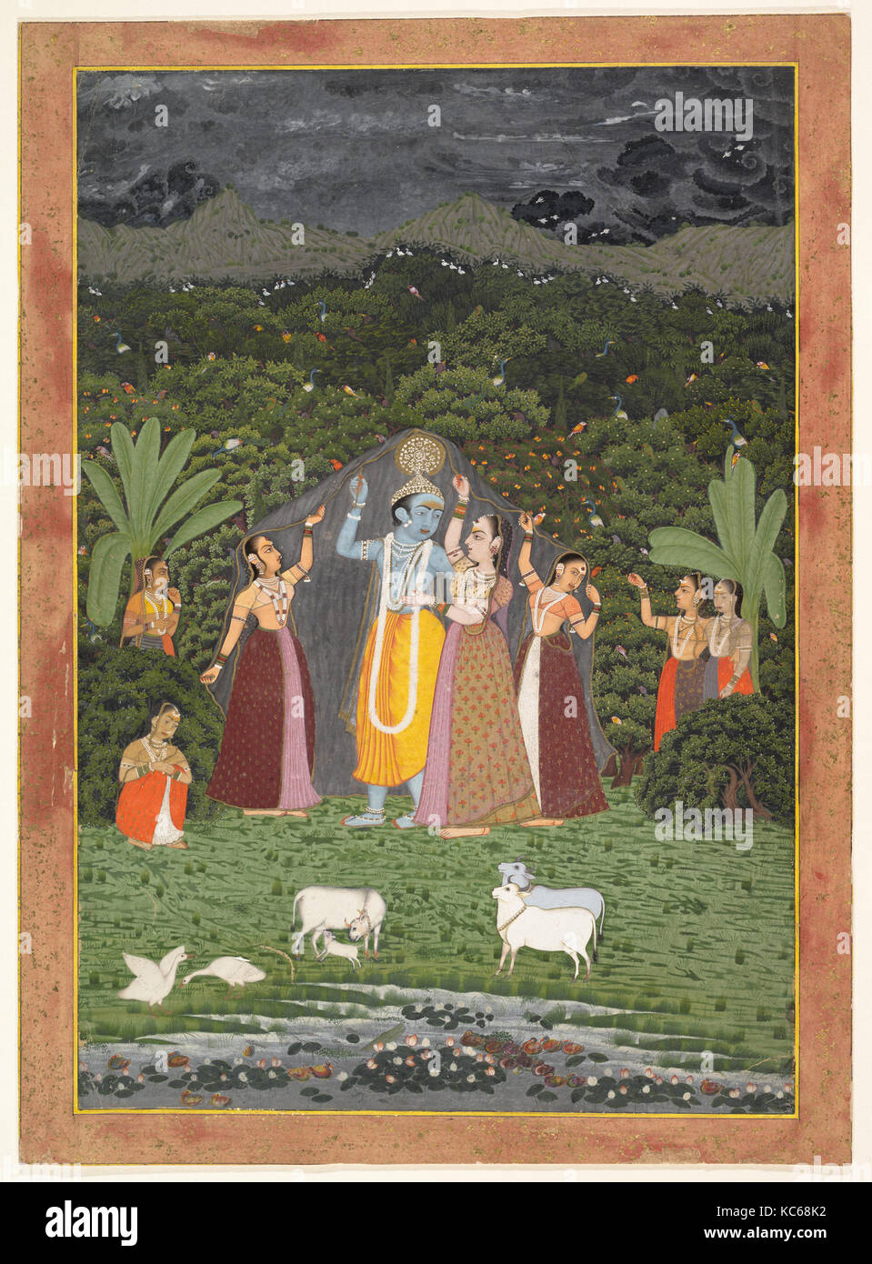 Krishna and the Gopis Take Shelter from the Rain, 1760 Stock Photo