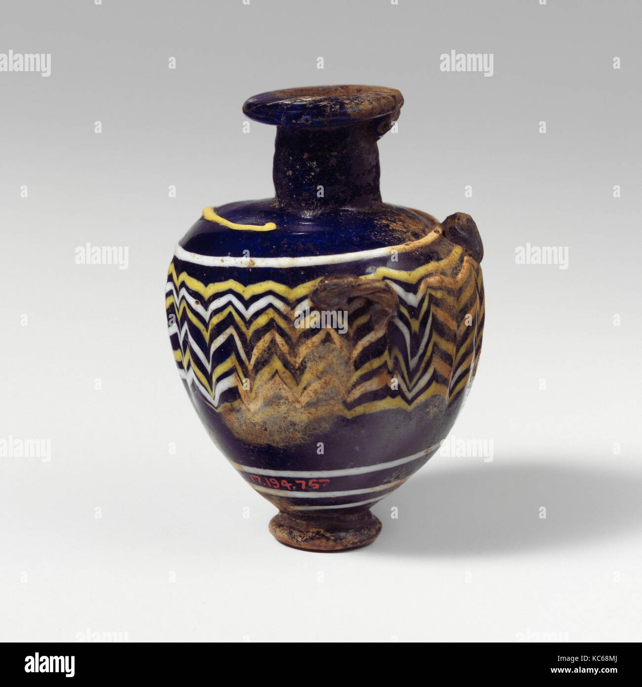 Glass hydriske (perfume bottle), Hellenistic, 3rd century B.C., Greek, Eastern Mediterranean, Glass; core-formed, Group II, H Stock Photo