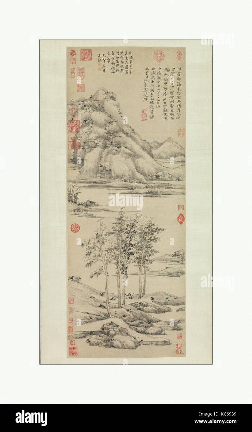 元  倪瓚  虞山林壑圖  軸, Woods and Valleys of Mount Yu, Ni Zan, dated 1372 Stock Photo
