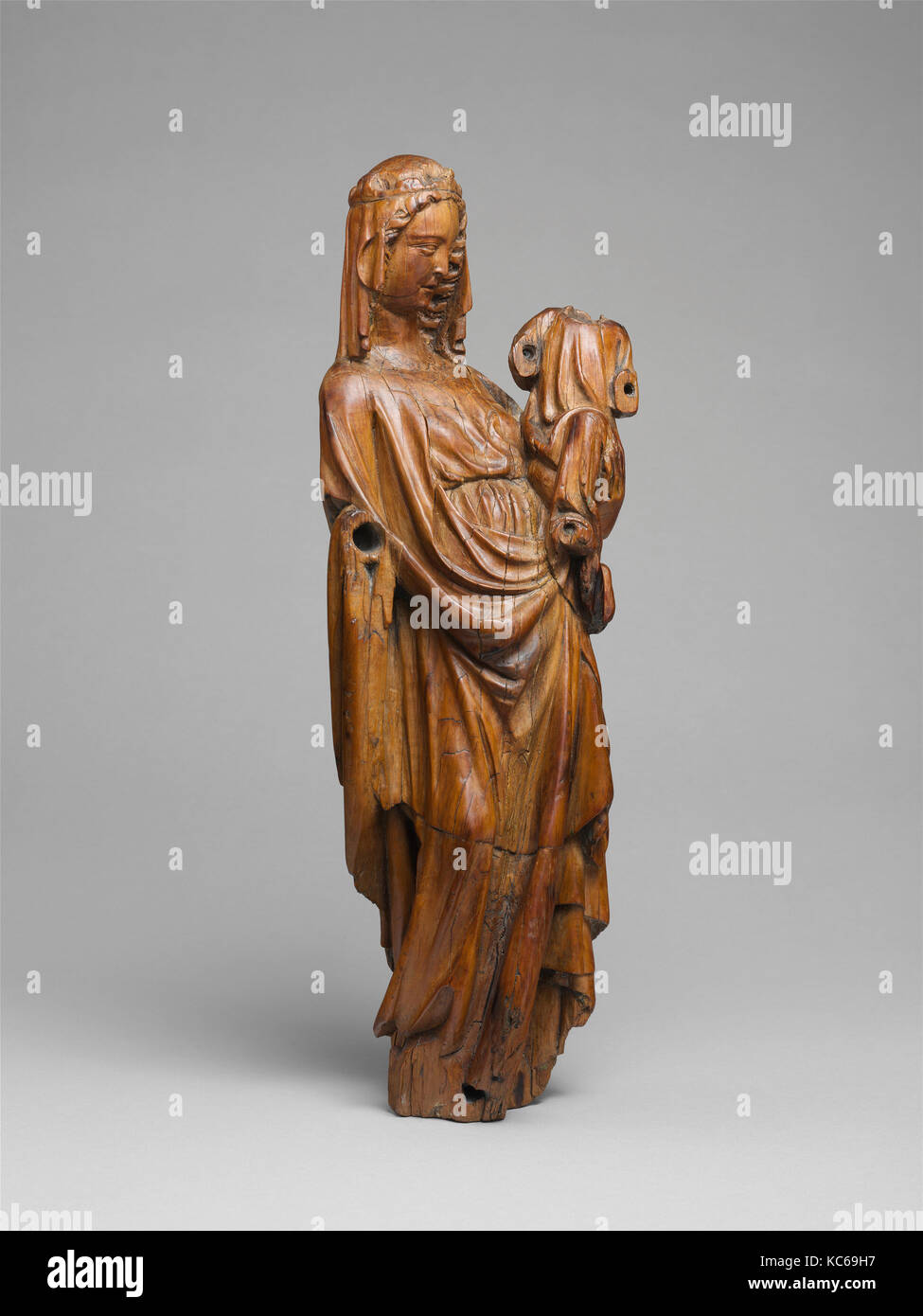Virgin and Child, ca. 1300, North French, Boxwood, Overall: 14 5/16 x 5 1/4 x 3 1/4 in. (36.4 x 13.4 x 8.3 cm), Sculpture-Wood Stock Photo