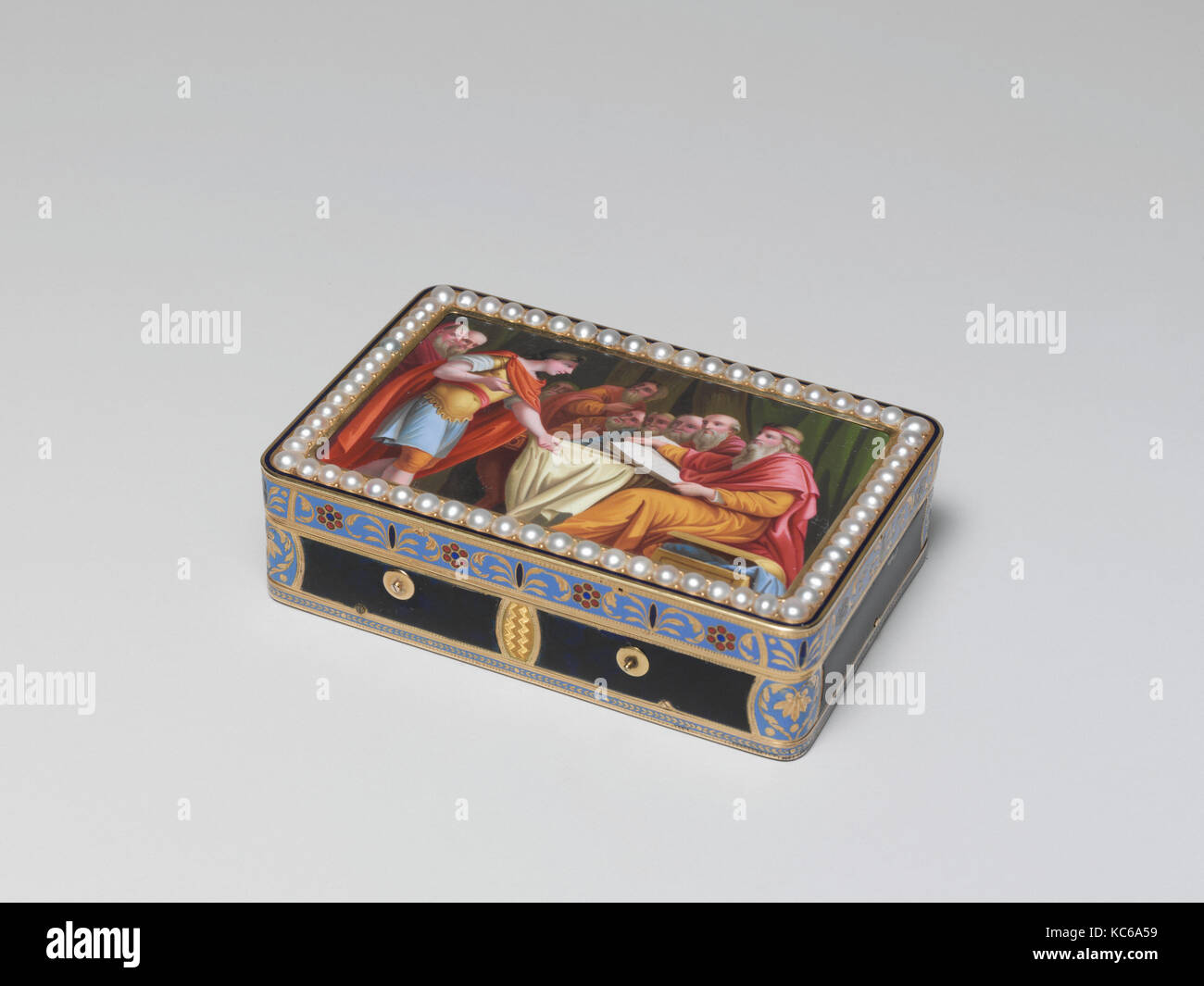 Music Box, ca. 1820, Switzerland, Swiss, Various materials, L. 8.3 cm (3 1/4 in.) x W. 5.7 cm (2 1/4 in.) x D. 2.2 cm (7/8 in Stock Photo