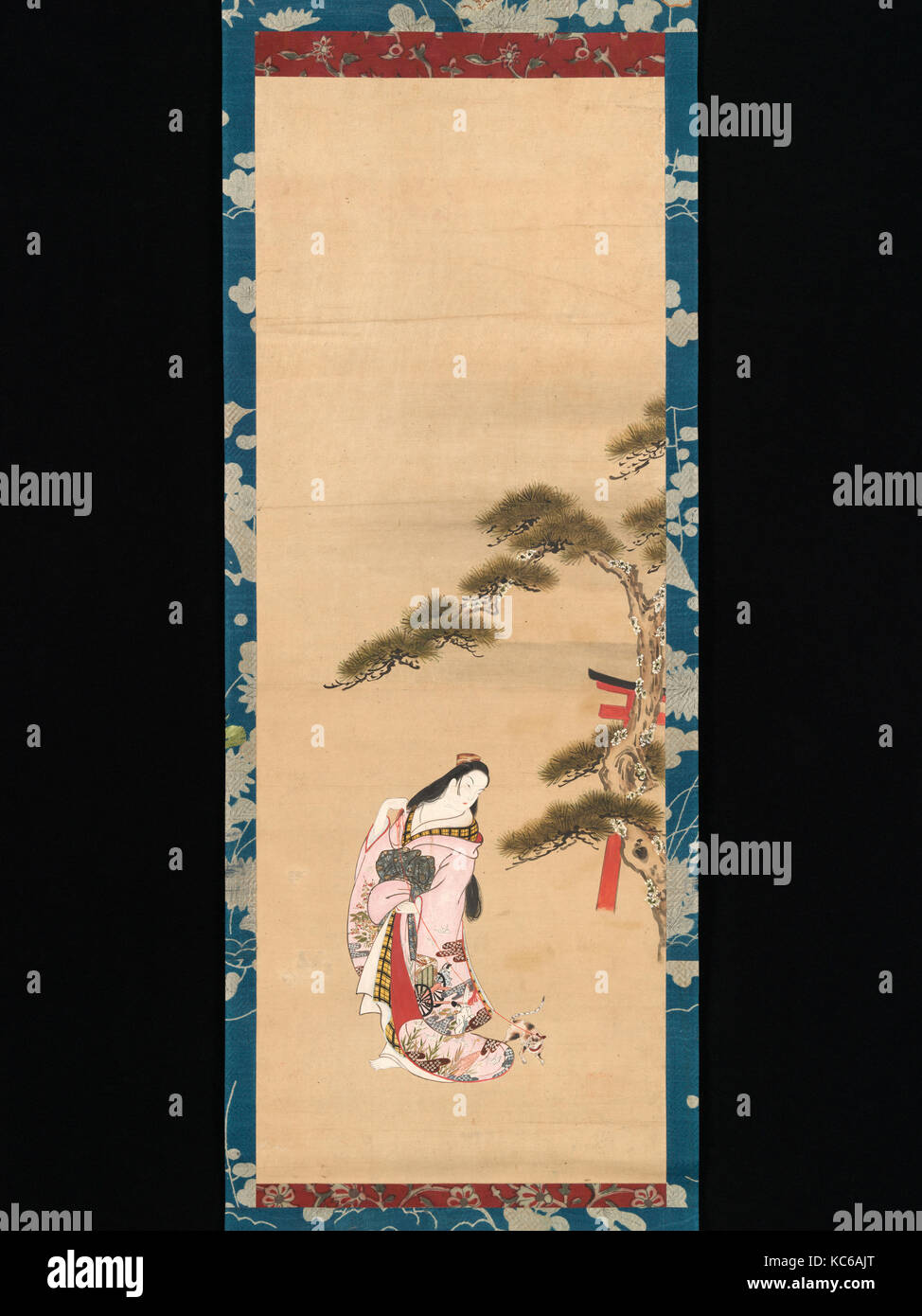 The Third Princess and a Cat, from the 'New Herbs I' (Wakana I), Attributed to Matsuno Chikanobu, 18th century Stock Photo