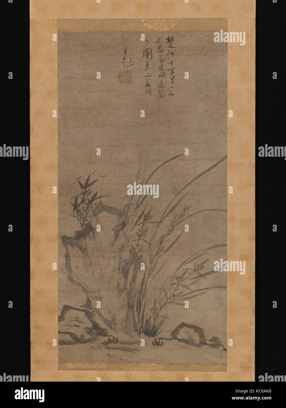 蘭竹図, Orchids, Bamboo, Briars, and Rocks, Tesshū Tokusai, mid-14th century Stock Photo