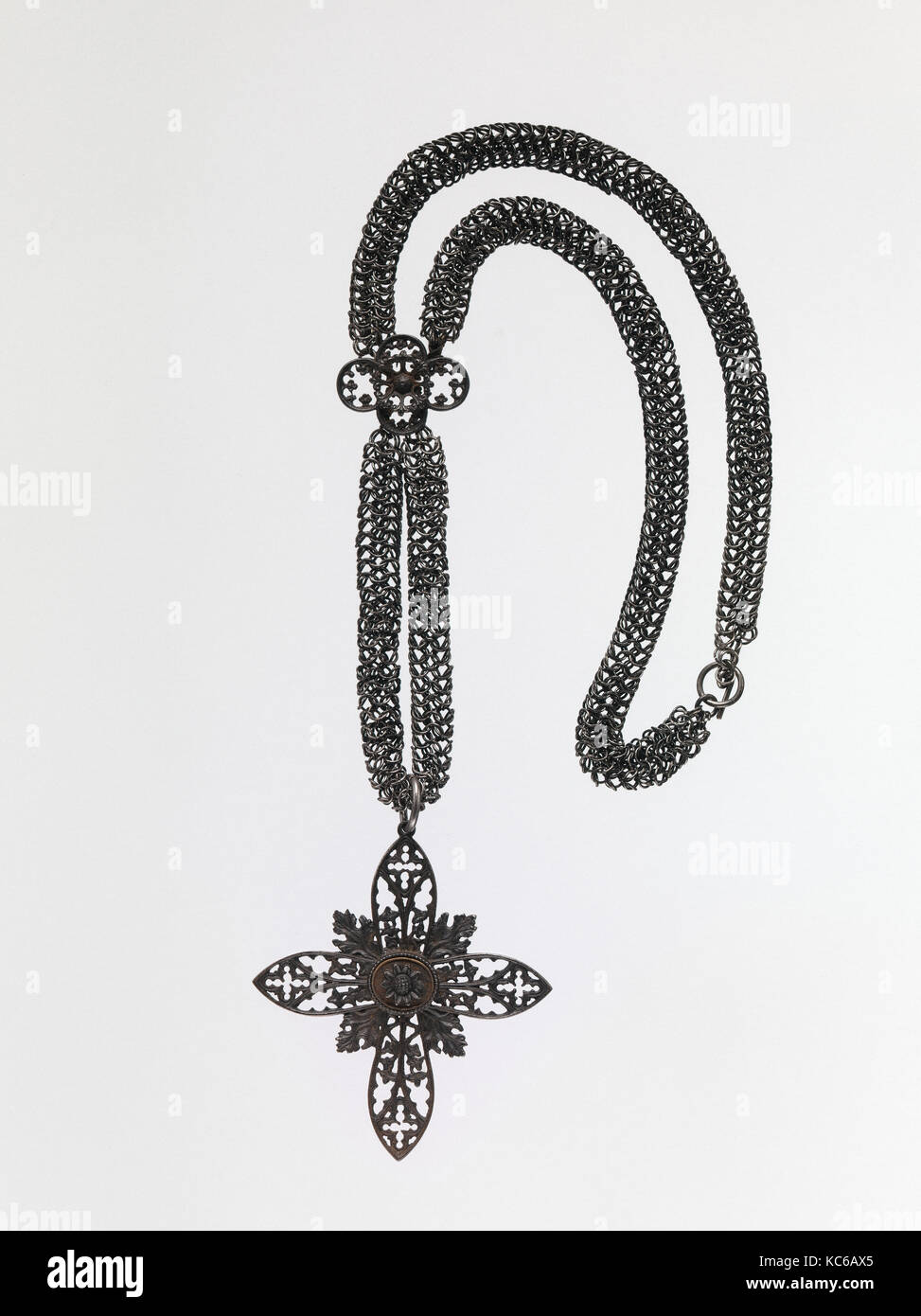 Berlin ironwork necklace with cross pendant, ca. 1830 Stock Photo