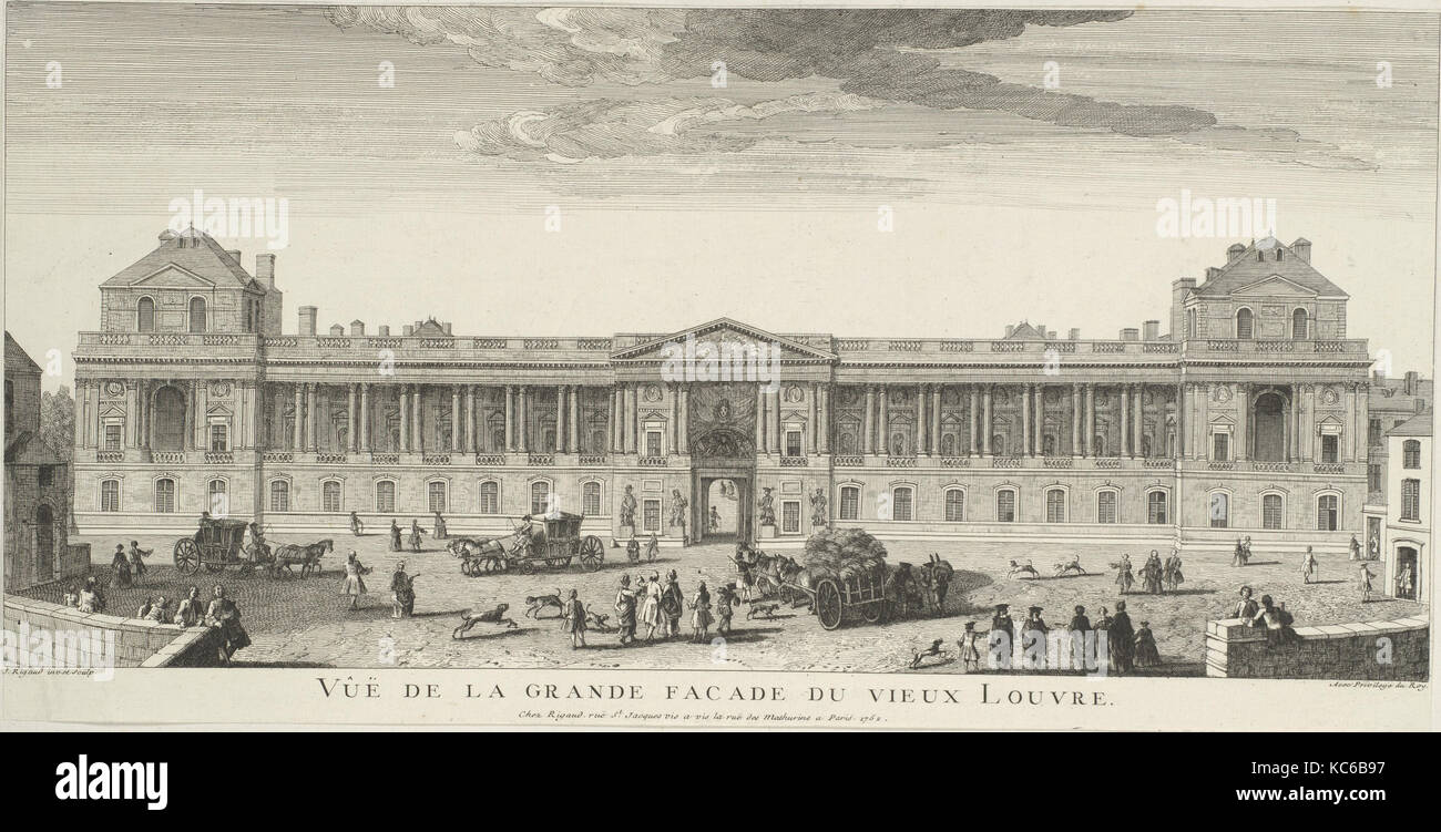 Vue de la Grande Façade du Vieux Louvre, Jacques Rigaud, originally published 1729, inscribed 1752 Stock Photo