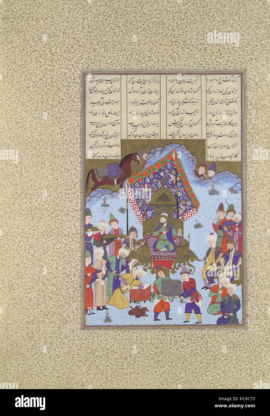 'Afrasiyab on the Iranian Throne', Folio 105r from the Shahnama (Book of Kings) of Shah Tahmasp Stock Photo