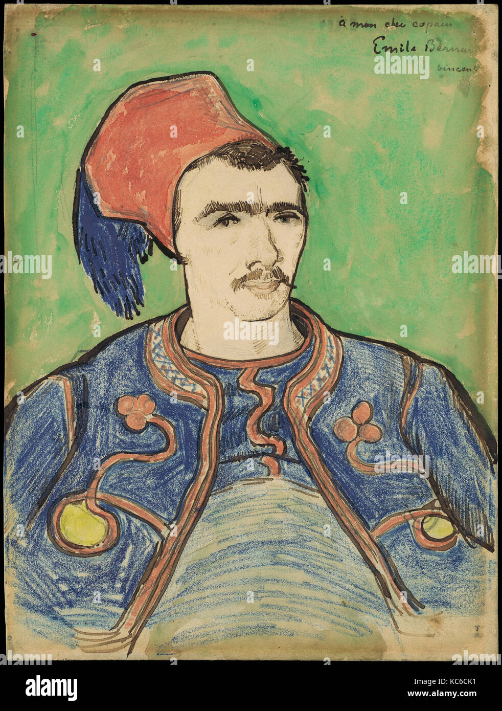 The Zouave, ca. June 20, 1888, Reed pen and brown ink, wax crayon and watercolor, over graphite; wove paper, 12 3/8 x 9 5/16 in Stock Photo