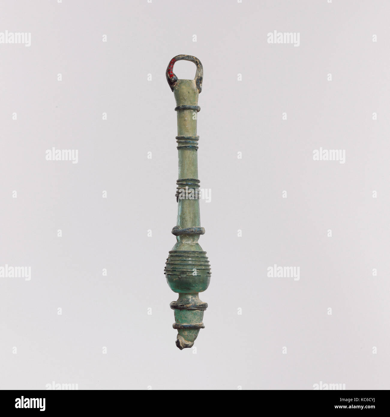 Glass bottle, Late Imperial, 4th–5th century A.D., Roman, Glass; blown, tooled, and trailed, H. 8 1/16 in. (20.5 cm), Glass Stock Photo