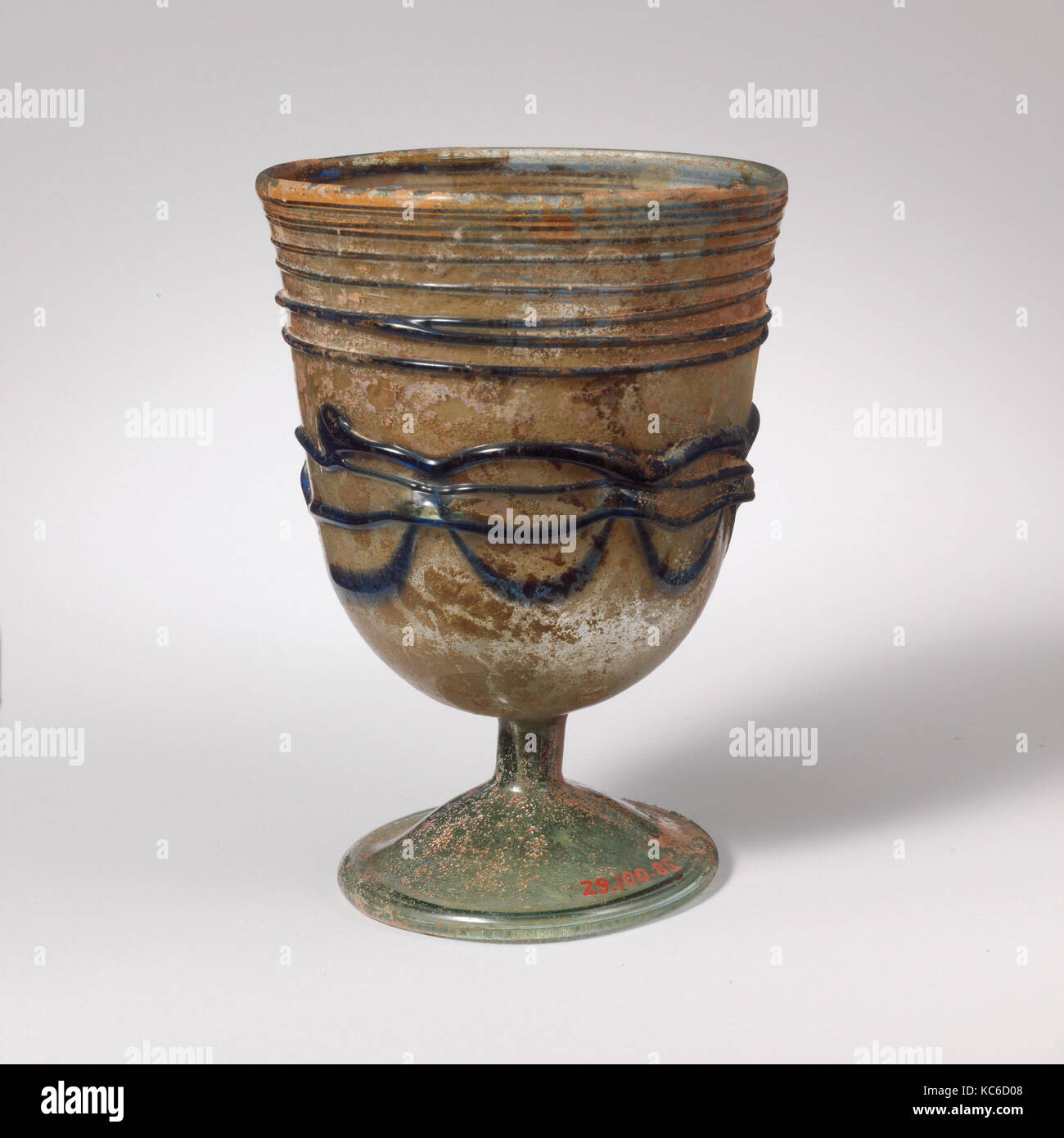 Glass stemmed cup, Late Imperial or Early Byzantine, 4th–5th century A.D. or later, Roman, Palestinian, Glass; blown and trailed Stock Photo