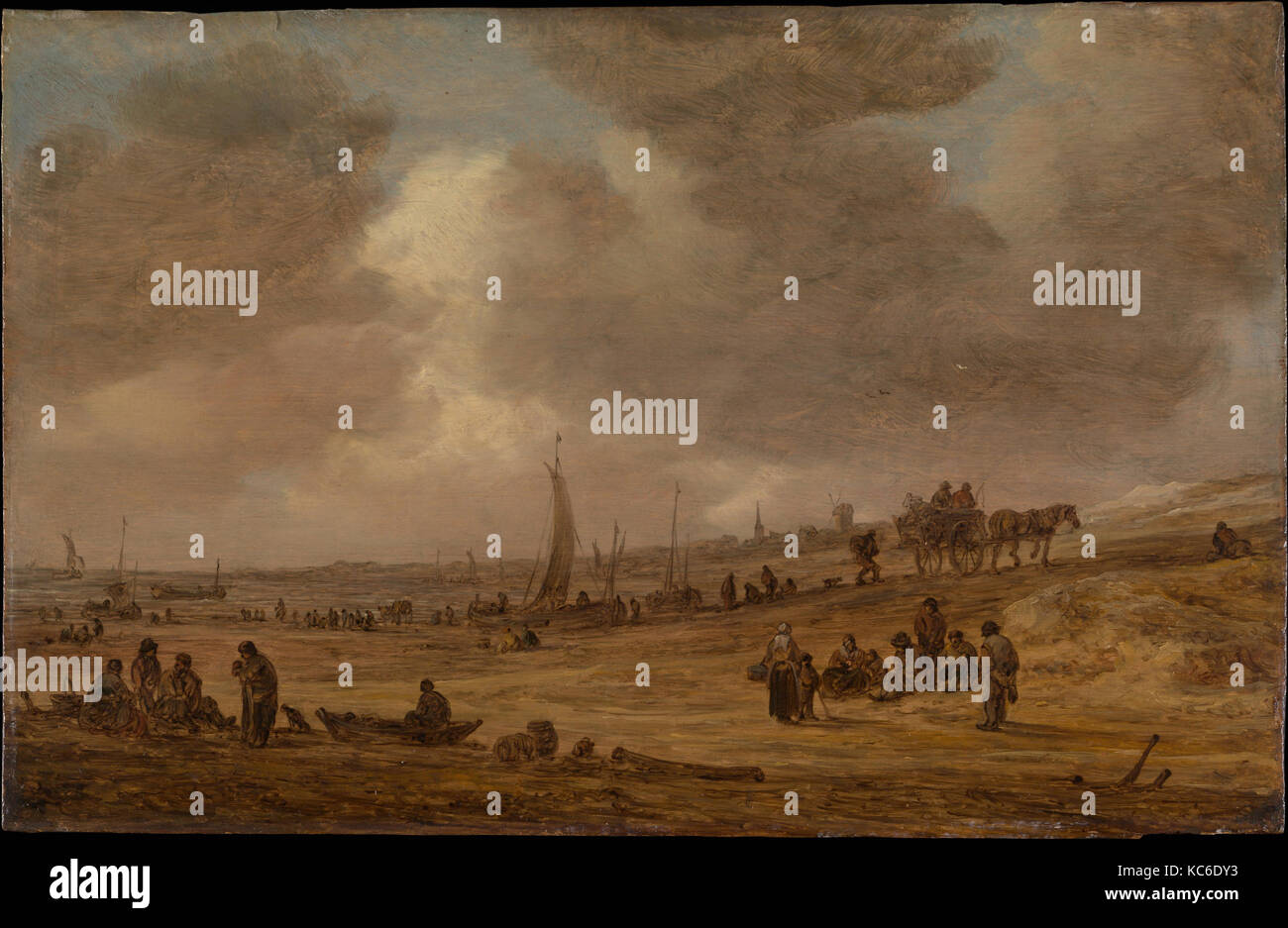 A Beach with Fishing Boats, Jan van Goyen, probably 1653 Stock Photo