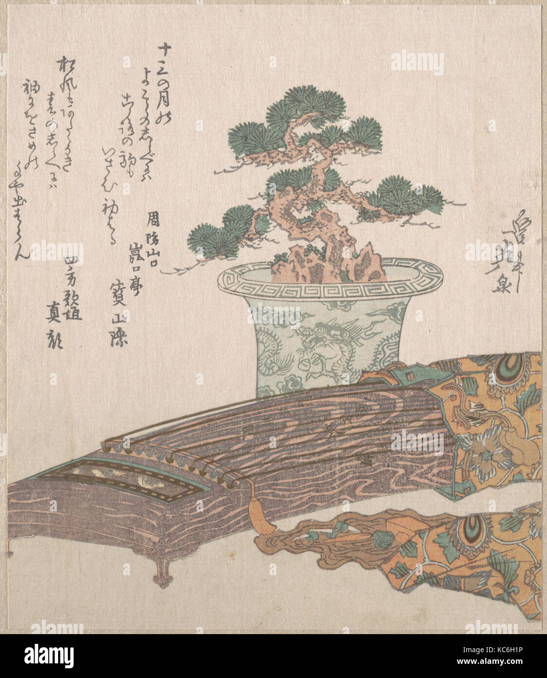 Potted Pine Tree and Koto (Japanese Harp), Keisai Eisen, 19th century Stock Photo