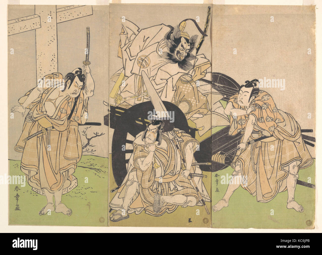 Kabuki Actors Ichikawa Yaozō II, Nakajima Mihoemon II, Ichikawa Ebizō III, and Ichimura Uzaemon IX in the Play Sugawara’s Stock Photo