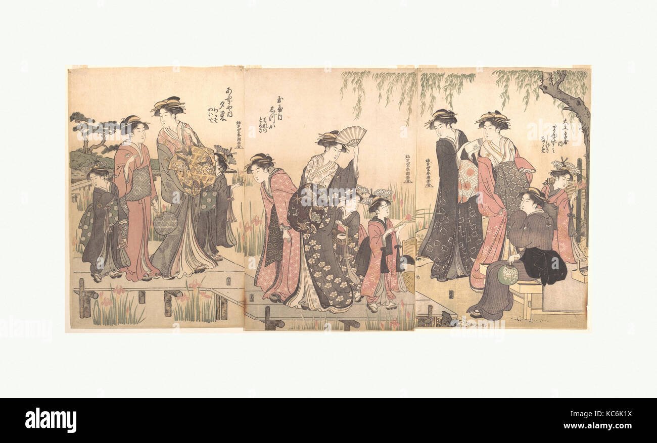 Courtesans in an Iris Garden, Katsukawa Shunchō, late 18th century Stock Photo