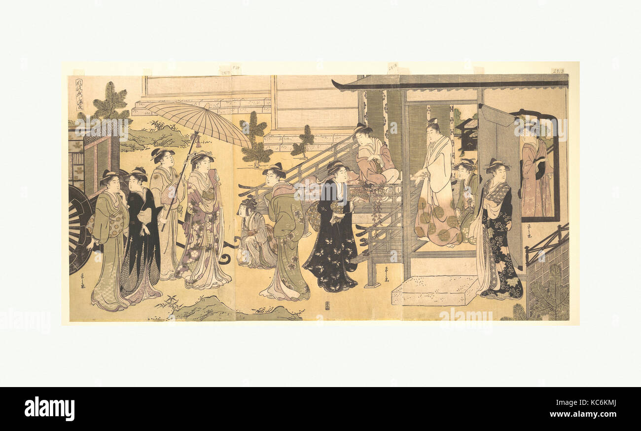 A Disguised Scene from The Tale of Genji (Fūryū Yatsushi Genji), Chapter 33, “Wisteria Leaves (Fuji no uraba)”, Chōbunsai Eishi Stock Photo