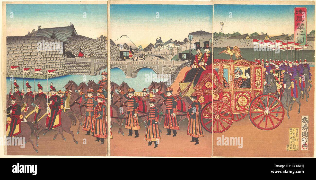 Go Horen no zu, View of the Imperial Carriage, Utagawa Kunitoshi, 1889 (Meiji 22 Stock Photo