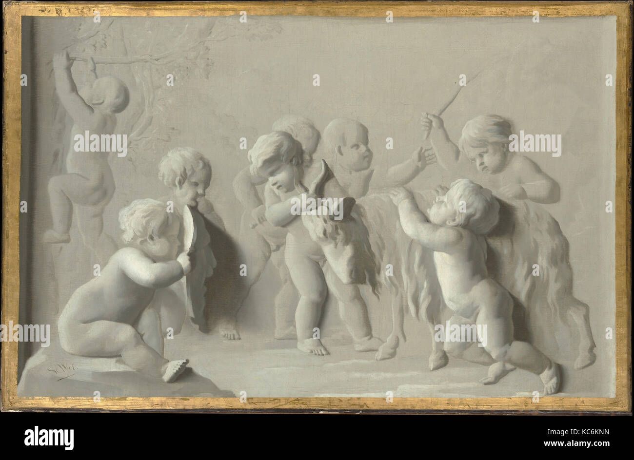 Children Playing with a Goat, Style of Jacob de Wit Stock Photo Alamy