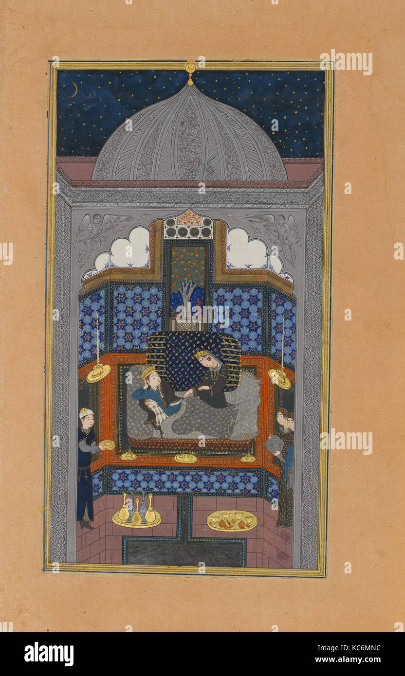 'Bahram Gur and the Indian Princess in the Dark Palace on Saturday', Folio 23v from a Haft Paikar (Seven Portraits Stock Photo