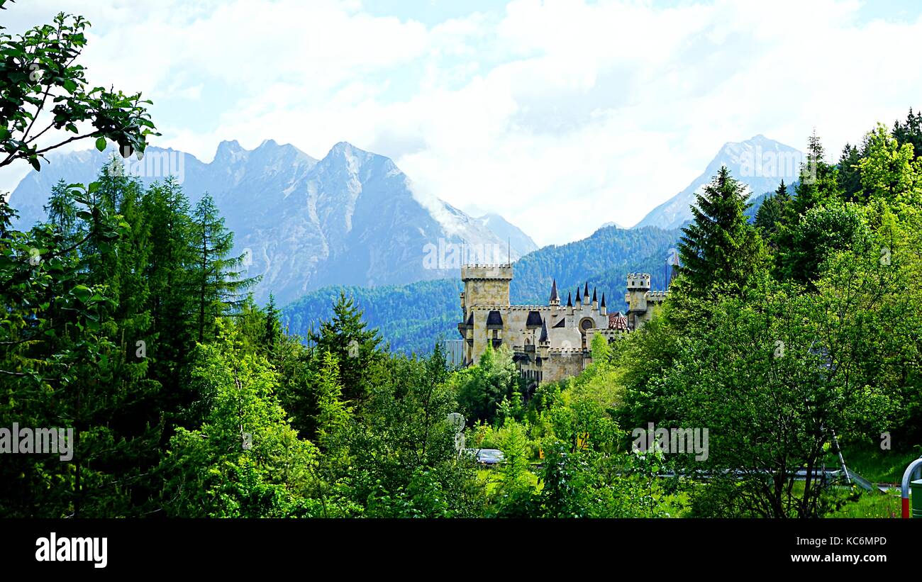 A ruins of Schlossberg Castle on the hill near Seefeld in Tirol, Austria Stock Photo