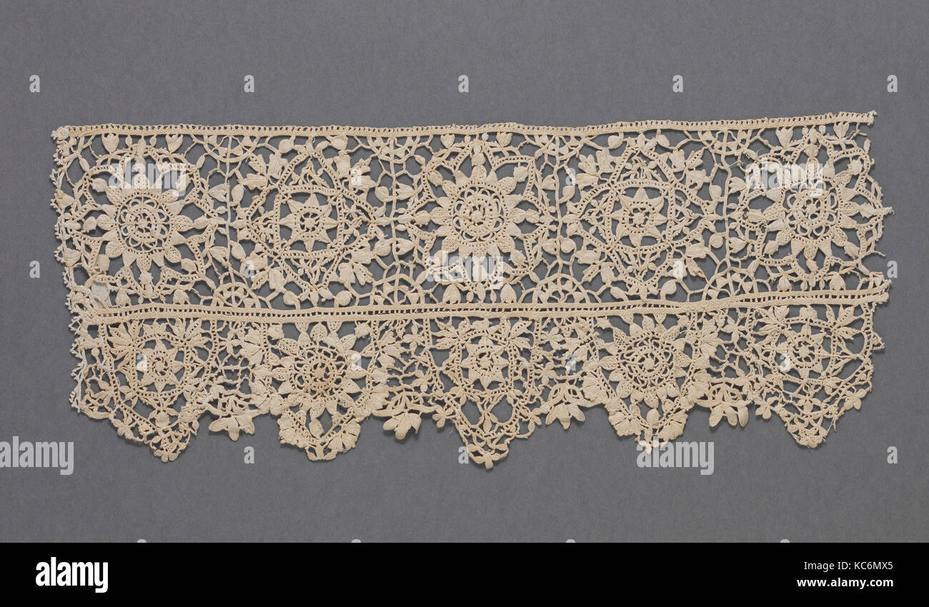 Border (five points), ca. 1600, Netherlandish, Needle lace, L. 13 1/4 x W. 5 1/2 inches (33.7 x 14.0 cm), Textiles-Laces Stock Photo