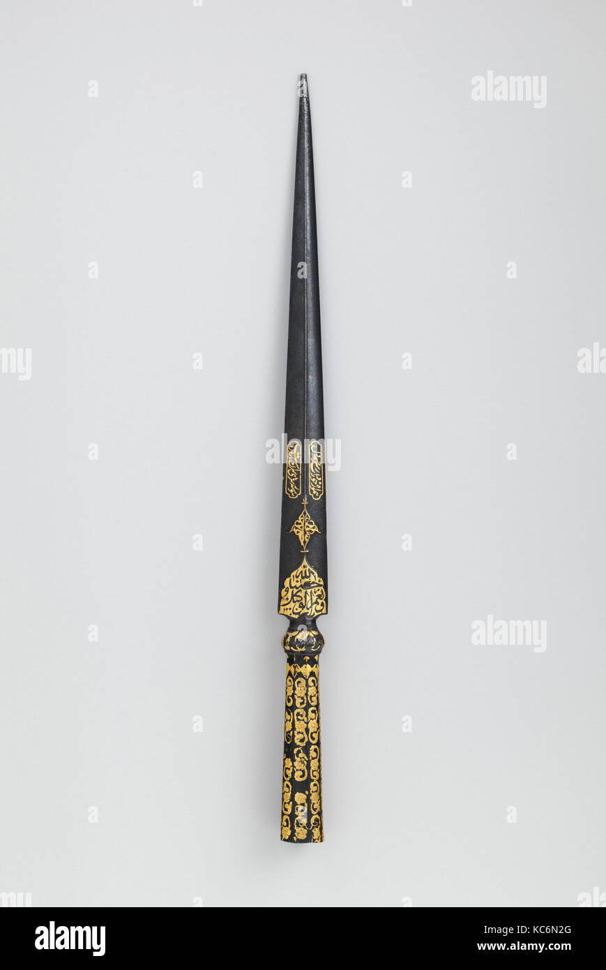 Spear Head, dated A.H. 1001/A.D. 1593–94, Iranian, Steel, gold, L. 15 in.  (38.1 cm), Shafted Weapons, Heads of this type were Stock Photo - Alamy