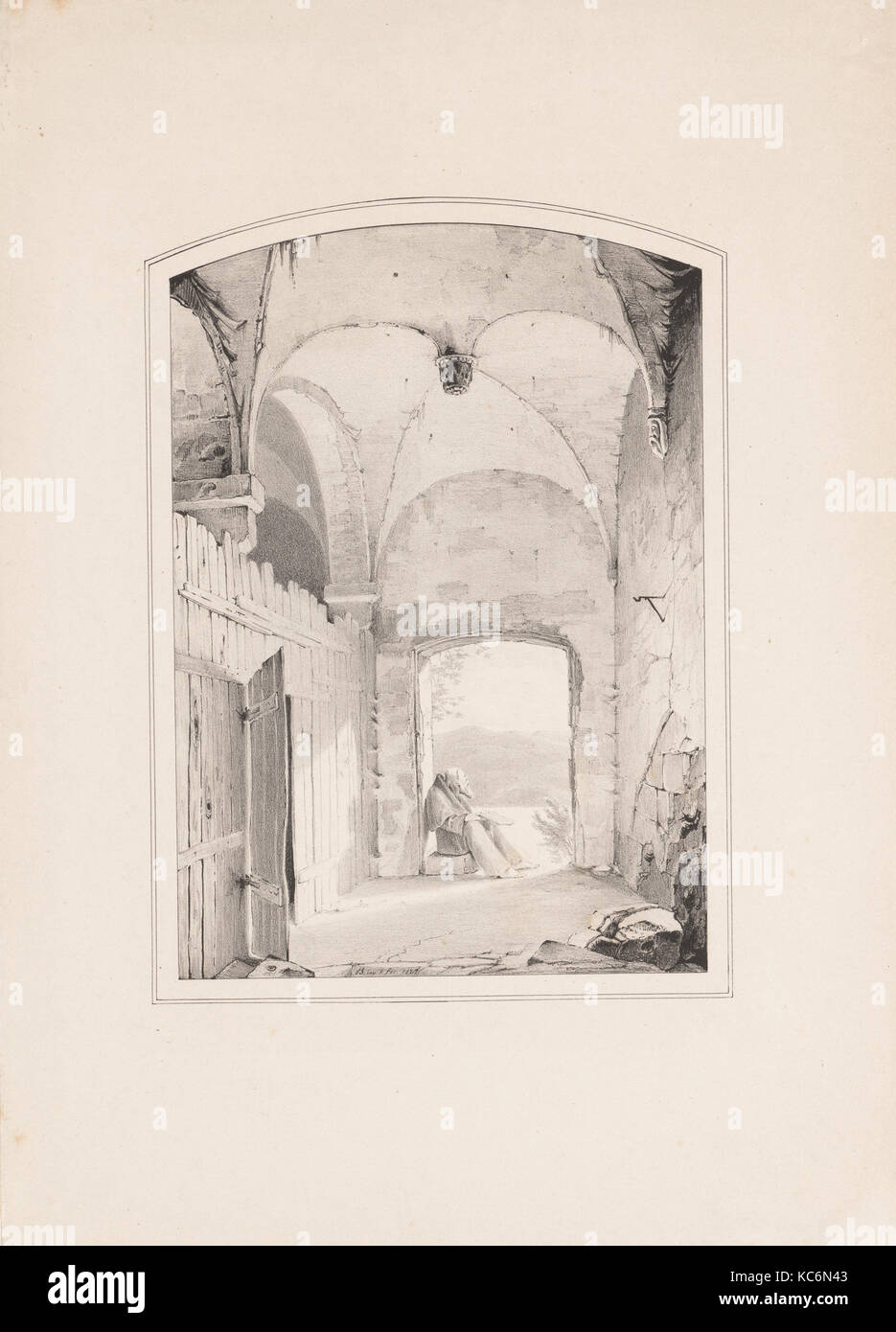 Pilgrim at the Gate (Einsiedler an der Pforte), Karl Blechen, 1827 Stock Photo