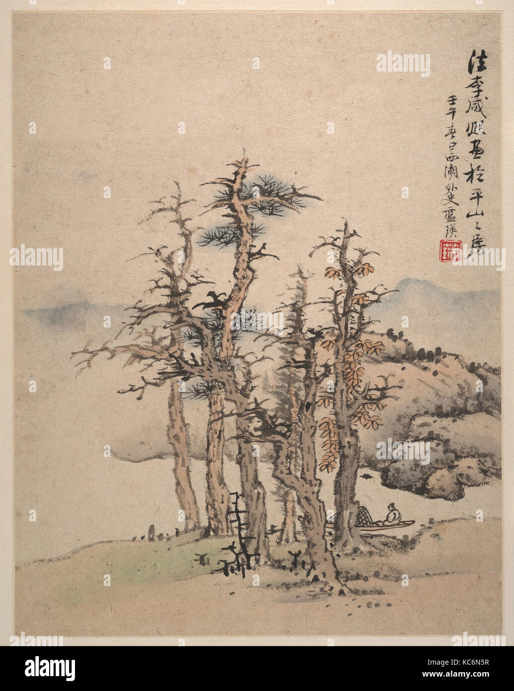 明 藍瑛 仿宋元山水圖 冊 紙本, Landscapes after Song and Yuan masters, Lan Ying, dated 1642 Stock Photo