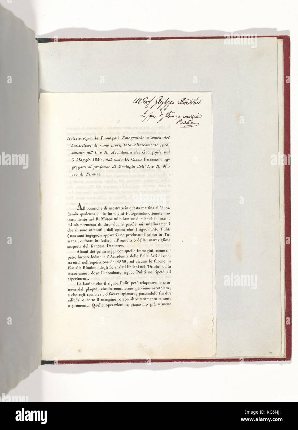 Notizie sopra le Immagini Fotogeniche, 1840, Ink on paper, Sheet: 23.2 x 30.9 cm (9 1/8 x 12 3/16 in Stock Photo